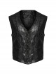 Gothic Style Elegant V Neck Vintage Metal Button Exquisite Velvet Dark Pattern Stitching Leather Black Vest