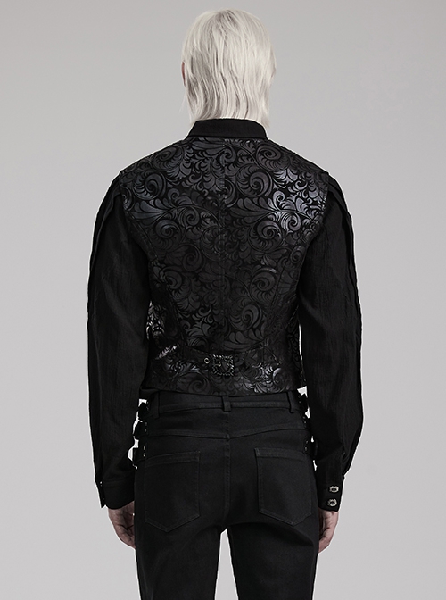 Gothic Style Elegant V Neck Vintage Metal Button Exquisite Velvet Dark Pattern Stitching Leather Black Vest