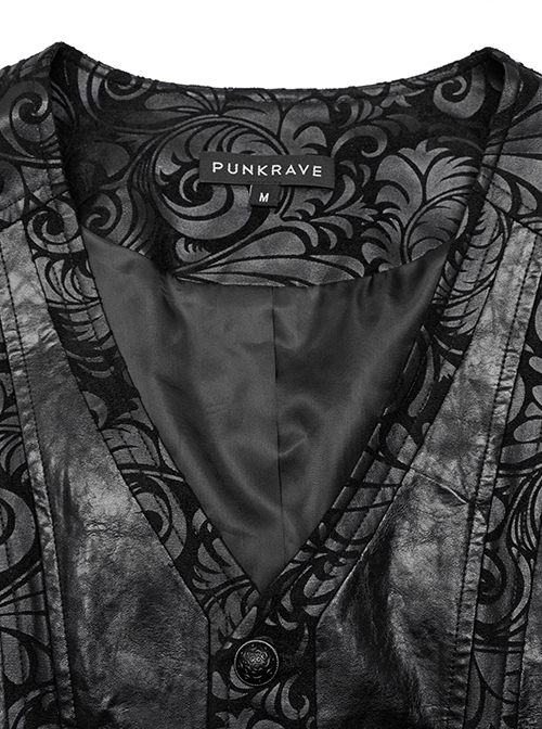Gothic Style Elegant V Neck Vintage Metal Button Exquisite Velvet Dark Pattern Stitching Leather Black Vest