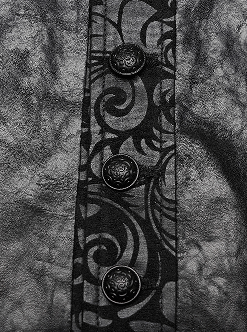 Gothic Style Elegant V Neck Vintage Metal Button Exquisite Velvet Dark Pattern Stitching Leather Black Vest