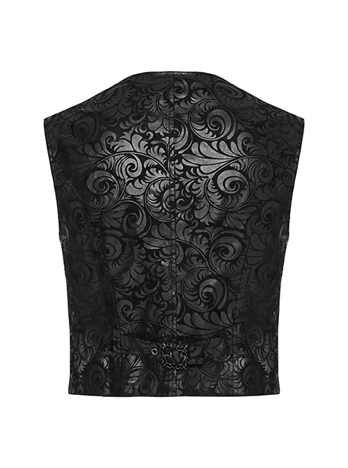 Gothic Style Elegant V Neck Vintage Metal Button Exquisite Velvet Dark Pattern Stitching Leather Black Vest