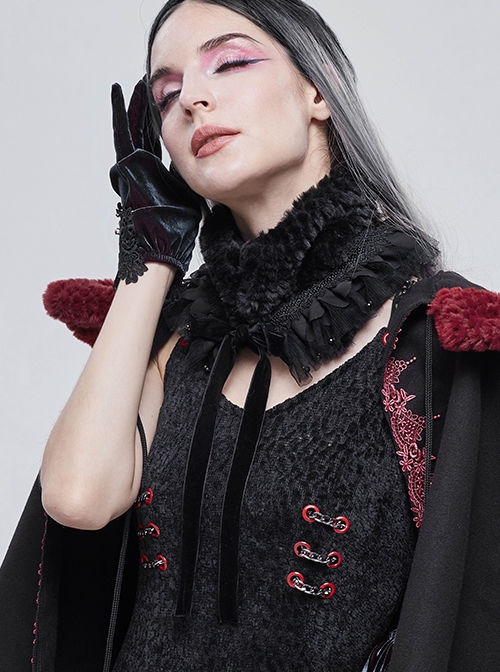 Gothic Style Soft Grain Plush With Detachable Lace Tie Black Velvet Scarf