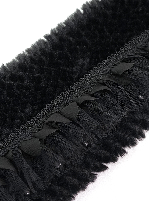 Gothic Style Soft Grain Plush With Detachable Lace Tie Black Velvet Scarf