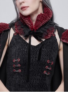 Gothic Style Soft Grain Plush With Detachable Lace Tie Red Velvet Scarf