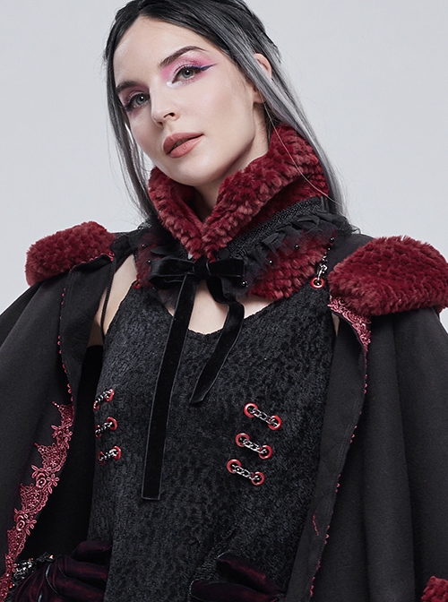 Gothic Style Soft Grain Plush With Detachable Lace Tie Red Velvet Scarf
