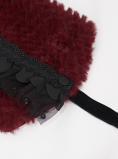 Gothic Style Soft Grain Plush With Detachable Lace Tie Red Velvet Scarf