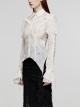 Gothic Style Elegant Lace Ruffles With Exquisite Pearl Buttons Retro White Long Puff Sleeves Slim Shirt