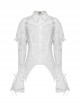 Gothic Style Elegant Lace Ruffles With Exquisite Pearl Buttons Retro White Long Puff Sleeves Slim Shirt