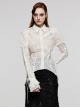 Gothic Style Elegant Lace Ruffles With Exquisite Pearl Buttons Retro White Long Puff Sleeves Slim Shirt