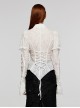Gothic Style Elegant Lace Ruffles With Exquisite Pearl Buttons Retro White Long Puff Sleeves Slim Shirt