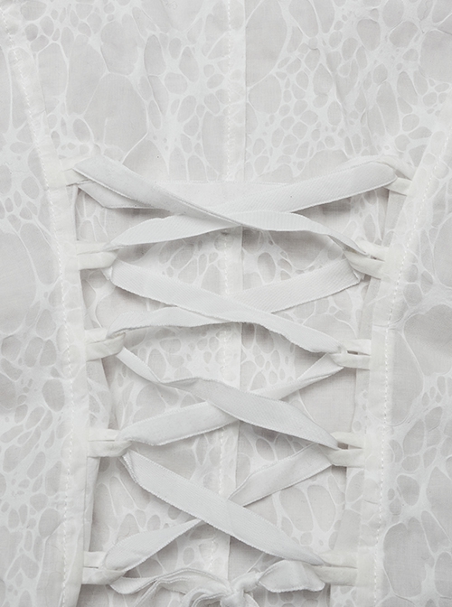 Gothic Style Elegant Lace Ruffles With Exquisite Pearl Buttons Retro White Long Puff Sleeves Slim Shirt