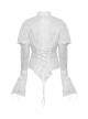 Gothic Style Elegant Lace Ruffles With Exquisite Pearl Buttons Retro White Long Puff Sleeves Slim Shirt