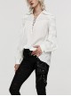 Gothic Style Sexy Deep V Neck Textured Cotton Fabric Thin Velvet Drawstring White Long Sleeves Loose Shirt