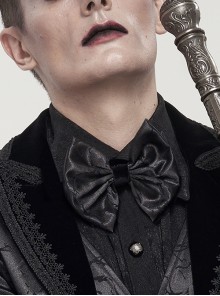 Gothic Style Handsome Flocking Crack Adjustable Black Bow Tie