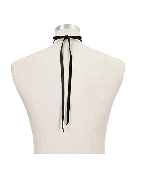 Gothic Style Handsome Flocking Crack Adjustable Black Bow Tie