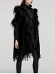 Gothic Style Luxury Velvet Splicing Plush Five Pointed Star Tassel Hem Elegant Black Bat Sleeves Hooded Cloak