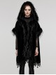 Gothic Style Luxury Velvet Splicing Plush Five Pointed Star Tassel Hem Elegant Black Bat Sleeves Hooded Cloak