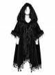 Gothic Style Luxury Velvet Splicing Plush Five Pointed Star Tassel Hem Elegant Black Bat Sleeves Hooded Cloak
