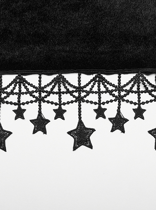 Gothic Style Luxury Velvet Splicing Plush Five Pointed Star Tassel Hem Elegant Black Bat Sleeves Hooded Cloak