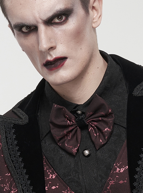 Gothic Style Handsome Flocking Crack Adjustable Red Bow Tie