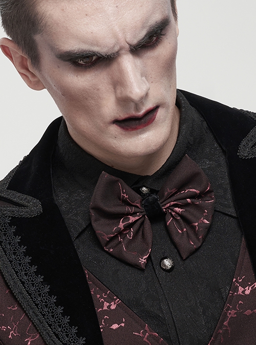 Gothic Style Handsome Flocking Crack Adjustable Red Bow Tie