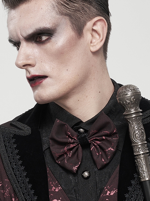 Gothic Style Handsome Flocking Crack Adjustable Red Bow Tie