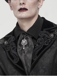 Gothic Style Handsome Printed Braided With Gem Brooch Black Men's Neck Scarf