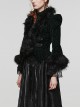 Gothic Style Plush Splicing Exquisite Woven Button Black Velvet Dark Pattern Retro Dark Green Slim Short Coat