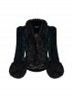 Gothic Style Plush Splicing Exquisite Woven Button Black Velvet Dark Pattern Retro Dark Green Slim Short Coat