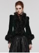 Gothic Style Plush Splicing Exquisite Woven Button Black Velvet Dark Pattern Retro Dark Green Slim Short Coat