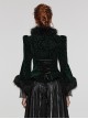 Gothic Style Plush Splicing Exquisite Woven Button Black Velvet Dark Pattern Retro Dark Green Slim Short Coat