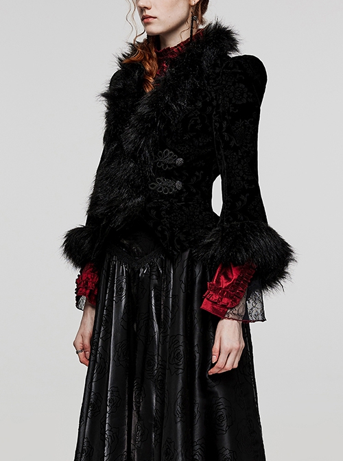 Gothic Style Exquisite Embossed Velvet Gorgeous Plush Splicing Vintage Black Long Sleeves Short Cost
