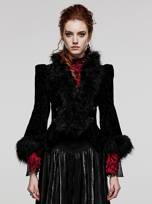 Gothic Style Exquisite Embossed Velvet Gorgeous Plush Splicing Vintage Black Long Sleeves Short Cost