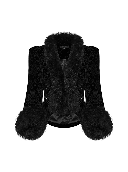 Gothic Style Exquisite Embossed Velvet Gorgeous Plush Splicing Vintage Black Long Sleeves Short Cost
