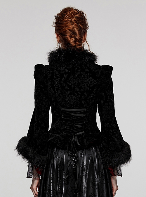 Gothic Style Exquisite Embossed Velvet Gorgeous Plush Splicing Vintage Black Long Sleeves Short Cost