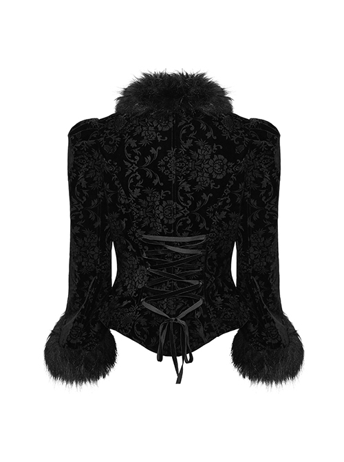 Gothic Style Exquisite Embossed Velvet Gorgeous Plush Splicing Vintage Black Long Sleeves Short Cost