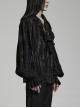 Gothic Style V Neck Ruffled Decoration Tie Dyed Jacquard Weave Black Long Lantern Sleeves Loose Shirt