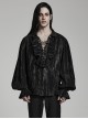 Gothic Style V Neck Ruffled Decoration Tie Dyed Jacquard Weave Black Long Lantern Sleeves Loose Shirt