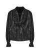 Gothic Style V Neck Ruffled Decoration Tie Dyed Jacquard Weave Black Long Lantern Sleeves Loose Shirt