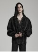 Gothic Style V Neck Ruffled Decoration Tie Dyed Jacquard Weave Black Long Lantern Sleeves Loose Shirt