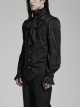 Gothic Style Elegant Ruffle Stand Collar Lace Pleated Woven Applique Vintage Black Long Sleeves Shirt
