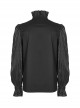 Gothic Style Elegant Ruffle Stand Collar Lace Pleated Woven Applique Vintage Black Long Sleeves Shirt