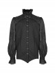 Gothic Style Elegant Ruffle Stand Collar Lace Pleated Woven Applique Vintage Black Long Sleeves Shirt