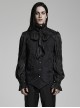 Gothic Style Elegant Ruffle Stand Collar Lace Pleated Woven Applique Vintage Black Long Sleeves Shirt