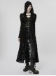 Gothic Style Knit Rose Pattern Ripped Sexy Backless Old Effect Metal Buckle Back Black Hooded Jacket