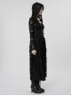 Gothic Style Knit Rose Pattern Ripped Sexy Backless Old Effect Metal Buckle Back Black Hooded Jacket