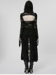 Gothic Style Knit Rose Pattern Ripped Sexy Backless Old Effect Metal Buckle Back Black Hooded Jacket