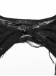 Gothic Style Knit Rose Pattern Ripped Sexy Backless Old Effect Metal Buckle Back Black Hooded Jacket