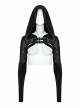 Punk Style Unique Detachable Hood Metal Buckle Decoration Stretch Knit Fabric Black Long Sleeves Jacket