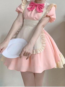 Kiss Kiss Series Colorful Versatile Doll Collar Bowknot Little Maid Ruffled Apron Sweet Lolita Puff Sleeve Short Dress